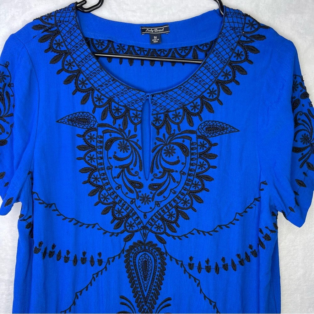 Lucky Brand‎ Royal Blue & Black Beaded Short Sleeve Shift Dress Size Medium
